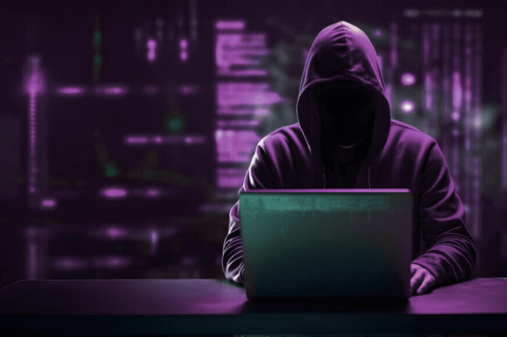 cybercriminal hacking into a small business network, illustrating the growing threat of ransomware, phishing scams and AI-powered cyberattacks that Reliable Technology helps businesses prevent.