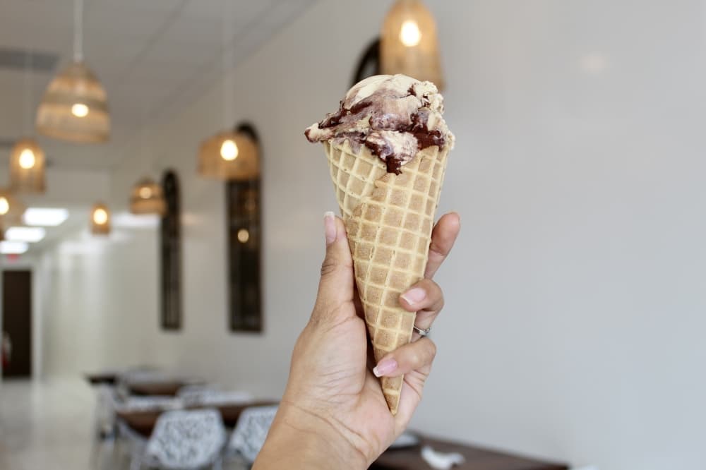 The tiramisu ice cream cone is a customer favorite at La Argentina Gelato. (Jovanna Aguilar/Community Impact)