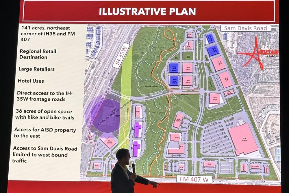 The proposed plan includes a grocery store, retail, 36 acres of open space and hotels.  (Heather McCullough/Community Impact)