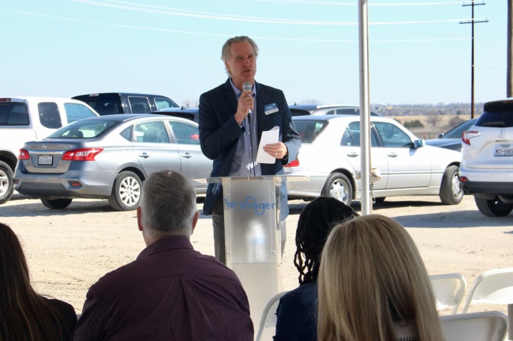 John Votava, corporate affairs director for Kroger, speaks during the Feb. 27 groundbreaking ceremony. 