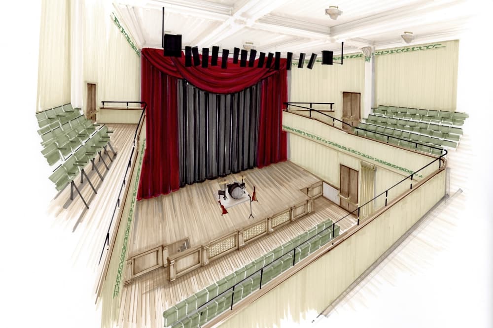 Rendering of the McKinney Performing Arts Center’s Courtroom Theater with new stage.