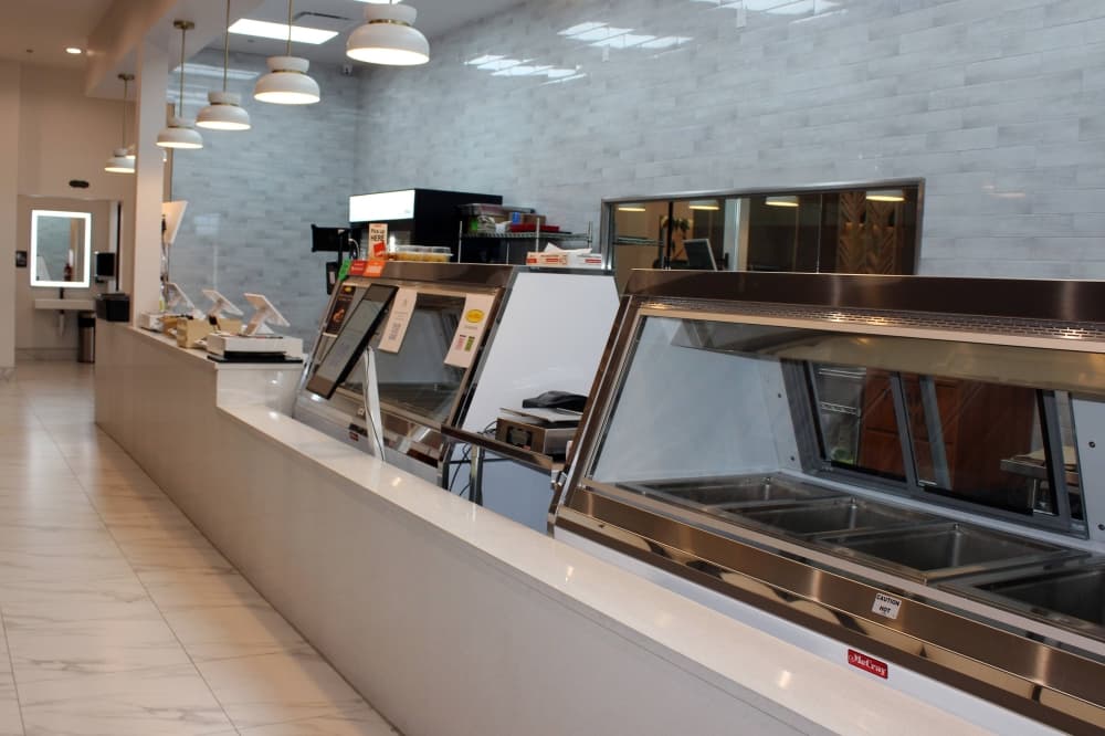 Buffet style counter in a restaurant. 