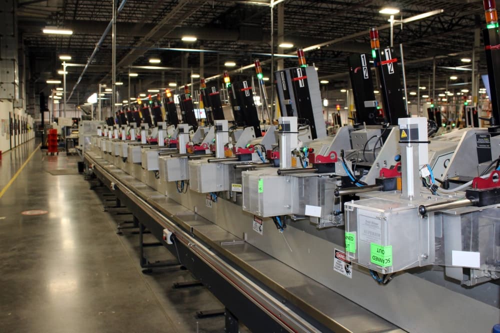 Row of machines in a manufacturing facility. 