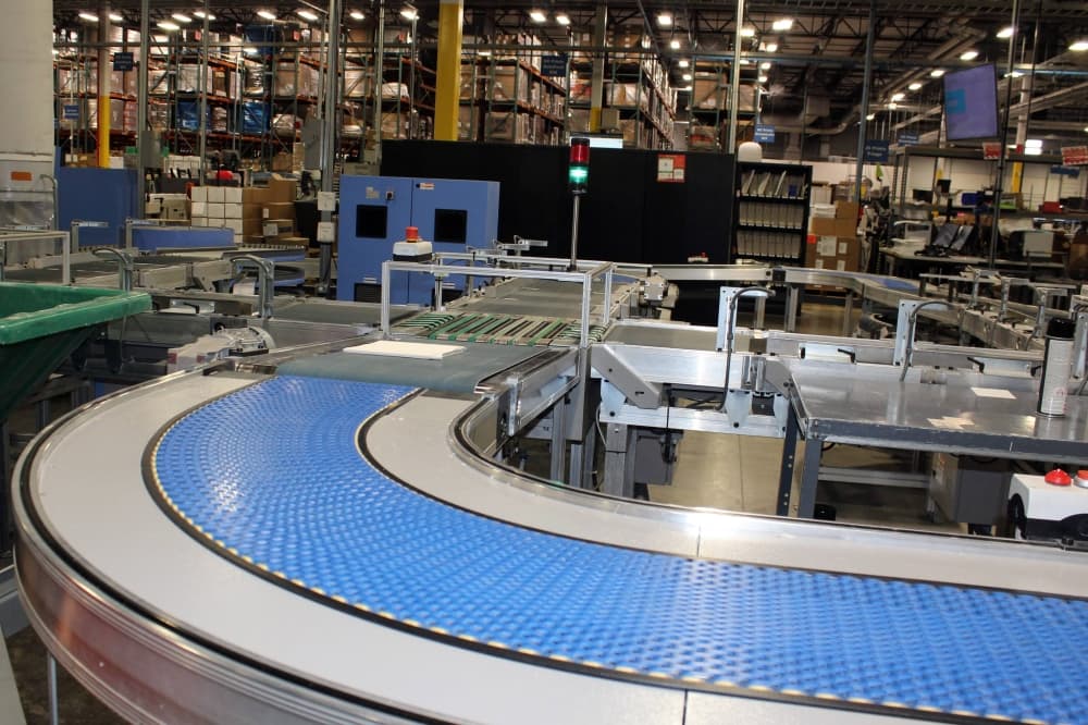 Conveyor belt in a manufacturing facility. 