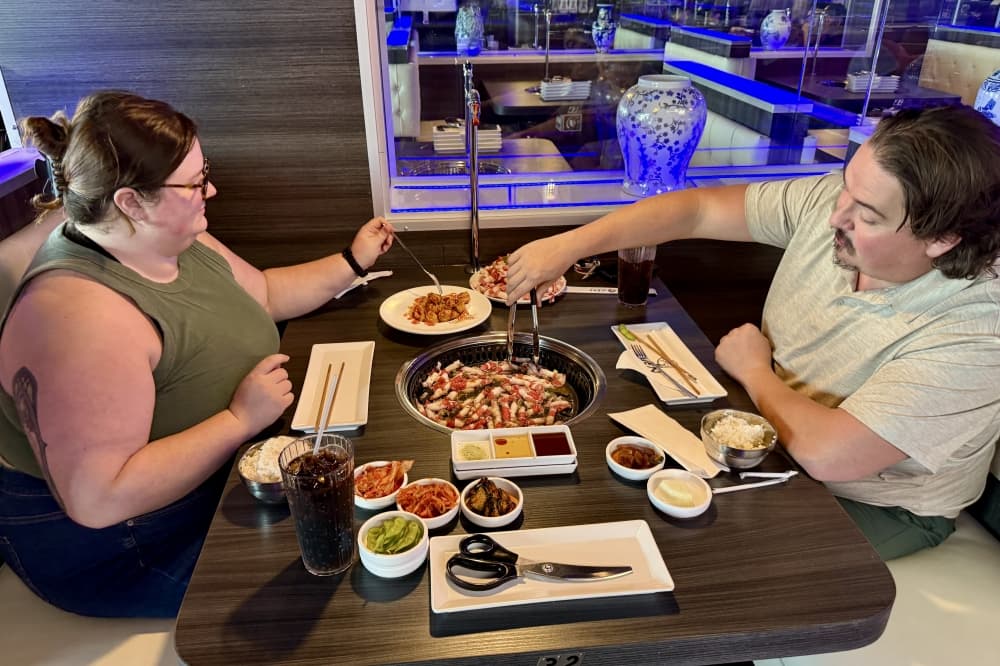 The Korean restaurant allows guests to cook their own meats on a small grill built into their table. (Valena Spradley/Community Impact)
