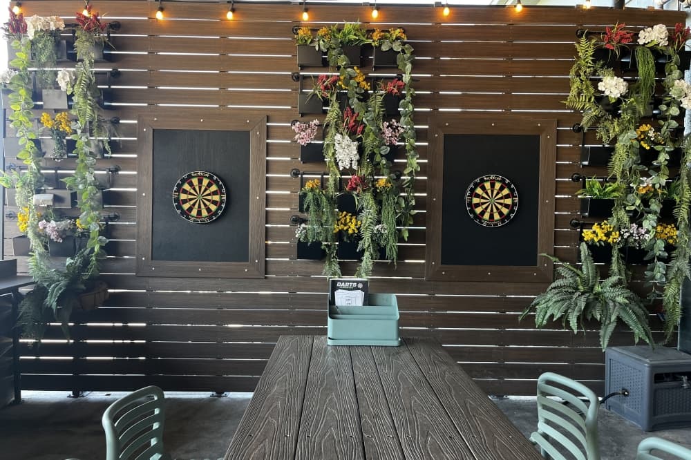 The patio at Union Bear Brewing Co. has darts, which kids can play under adult supervision. (Gabby Bailey/Community Impact)