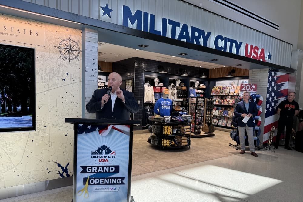 Jesus Saenz, director of airports for the City of San Antonio, was one of four speakers at the March 13 ribbon-cutting ceremony. (Parks Kugle/Community Impact)