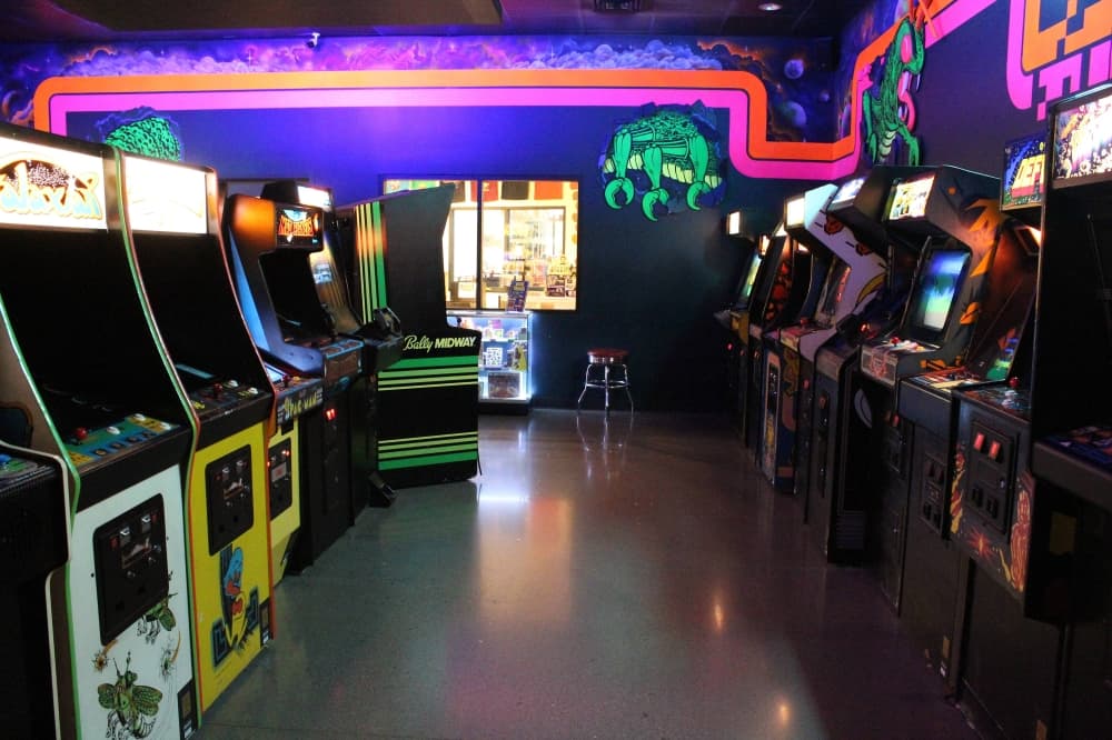 Video arcade games in a room. 