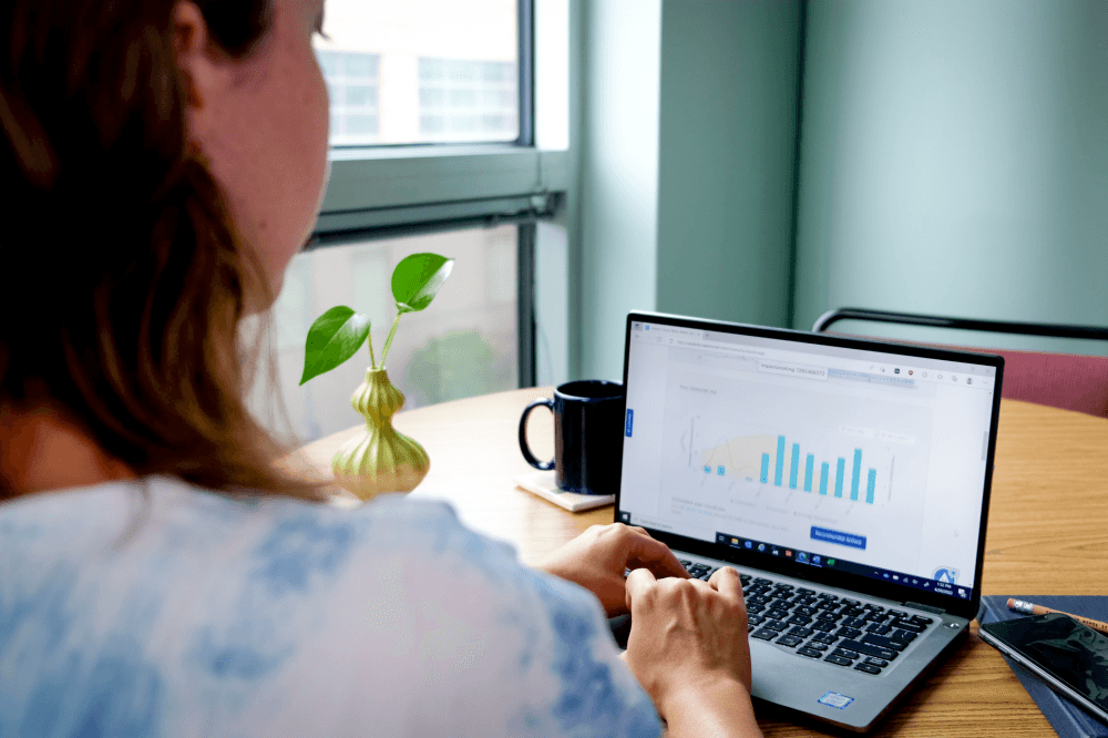 woman looking at customer portal