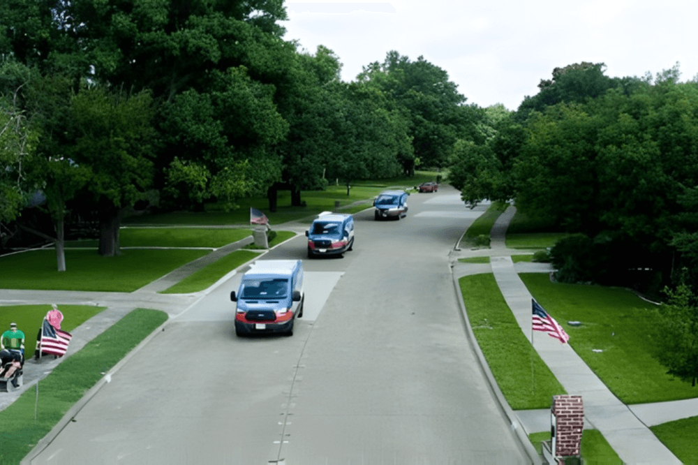 drone photo of neighborhood street