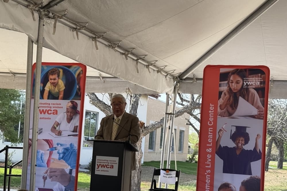 Bexar County Judge Peter Sakai speaking at the education center's grand opening. 