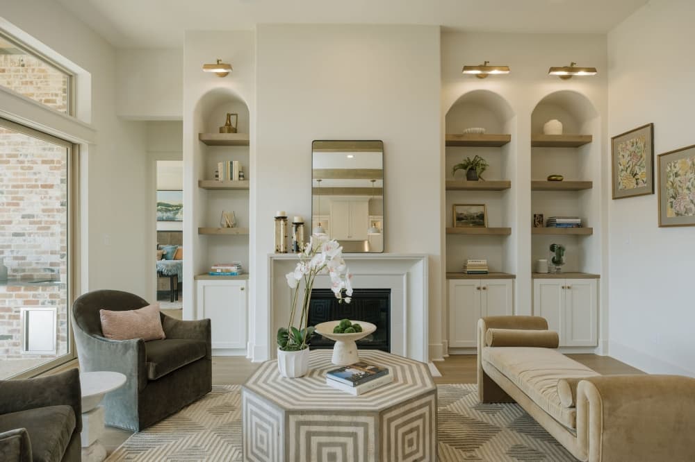 living room with shelving