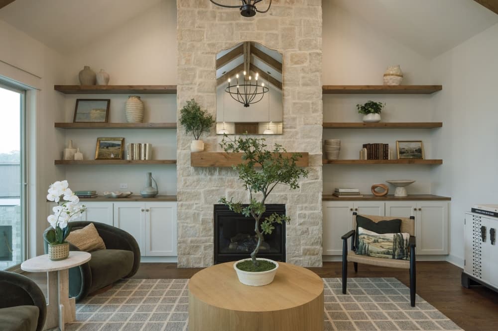 Living room with shelving