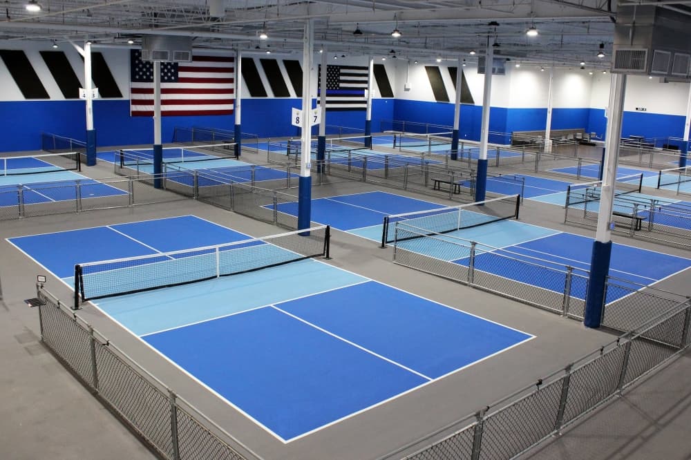 Overhead view of pickleball courts