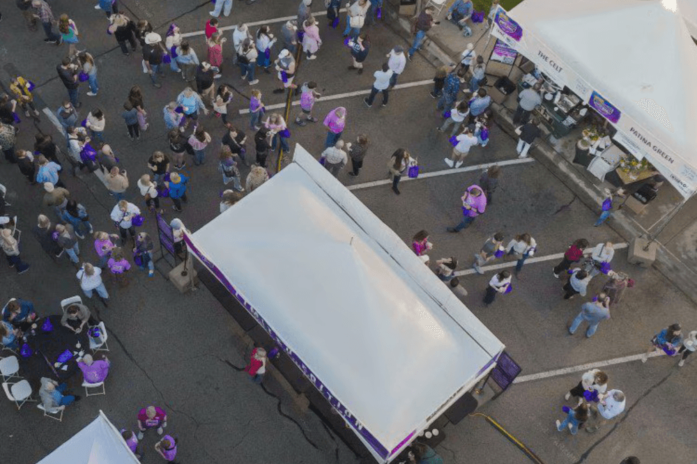 drone photo of empty bowls mckinney attendees and tents