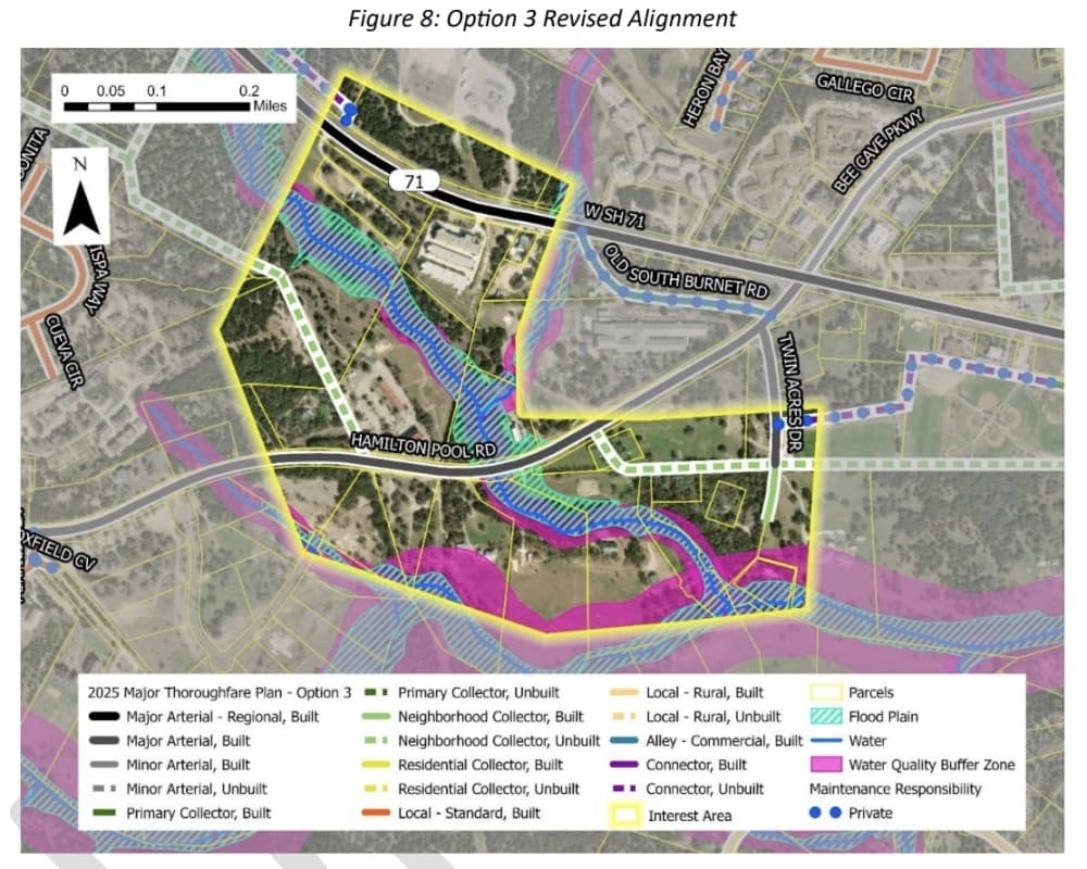image showing alignment of a Southwest Collector to two spots on Hamilton Pool Road 