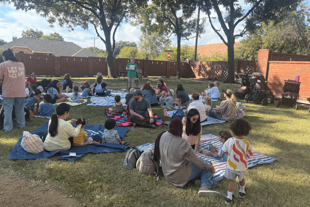 Outdoor storytime for kids at Heritage Farmstead Museum in Texas