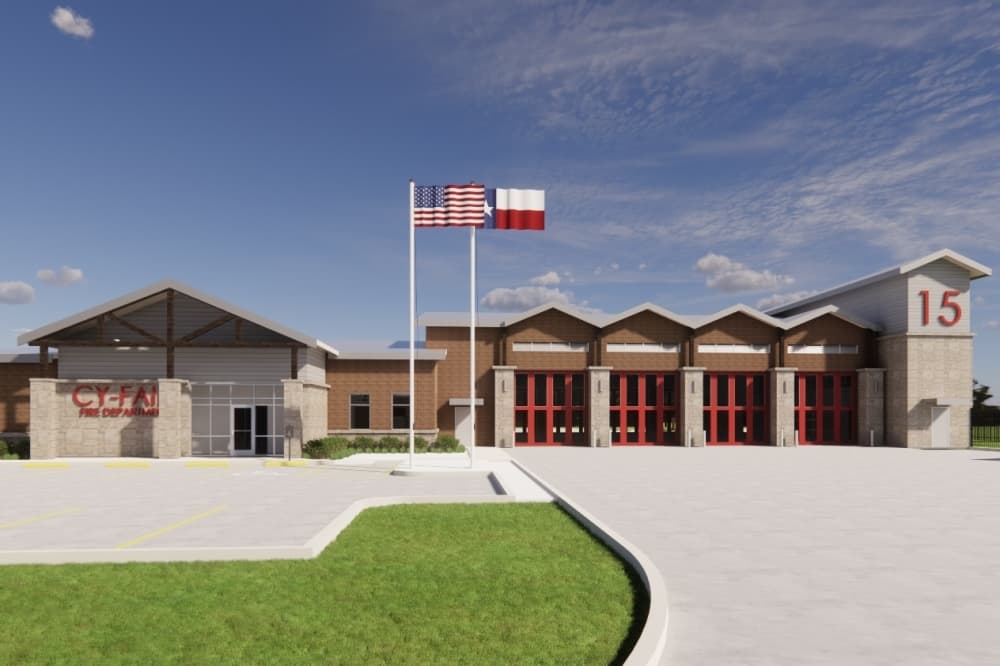 Station 15 is located at 7027 Settlers Village Drive, Houston. (Rendering courtesy Cy-Fair Fire Department)