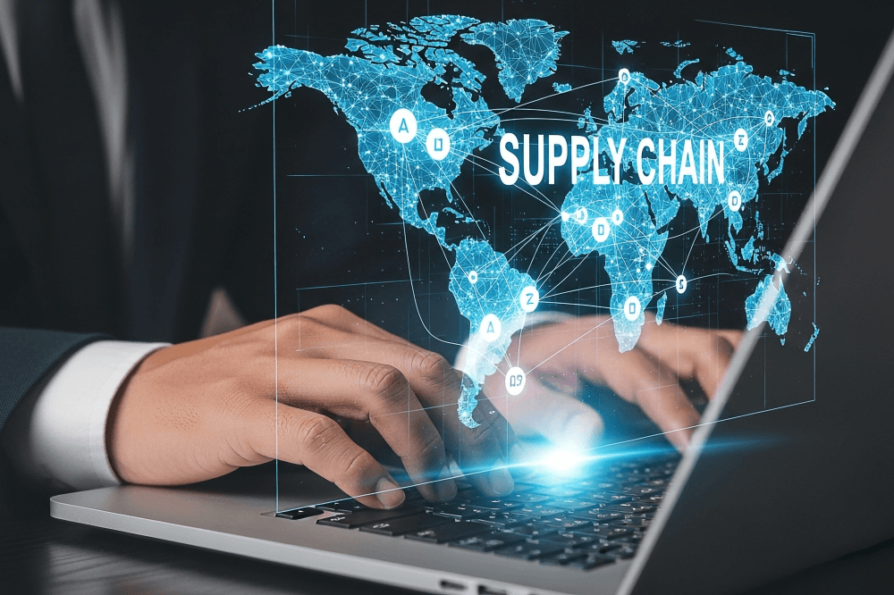 Student working on supply chain data analytics in a college program