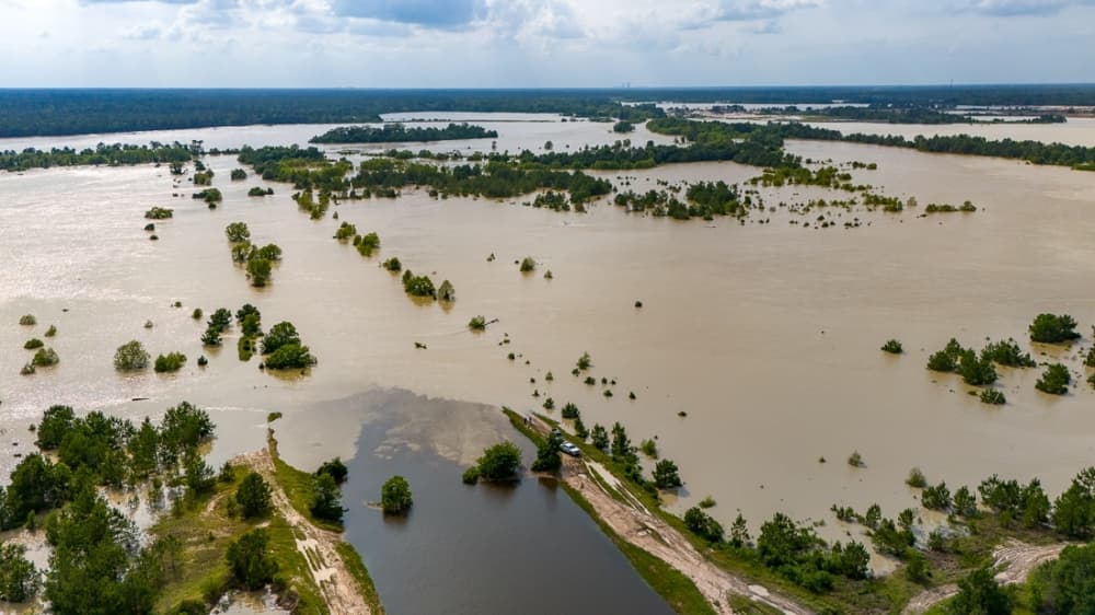 Pictured is the West Fork of the San Jacinto River near the Hallett sand mine and Northpark ditch during the May 2024 flood. (Courtesy Bob Rehak)