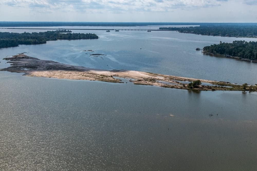 Pictured is the "mouth bar" of the West Fork of the San Jacinto River. With the exception of the area with trees, Rehak said none of this existed prior to Hurricane Harvey. (Courtesy Bob Rehak)