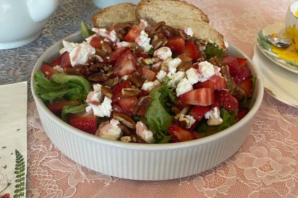 Panicafe's chicken caesar salad ($13.80) is made with fresh ingredients and is a popular lunch item. (ColeGee/Community Impact)