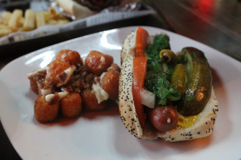 The Chicago Dog with sweet potato tots at The Red Door Kitchen. 