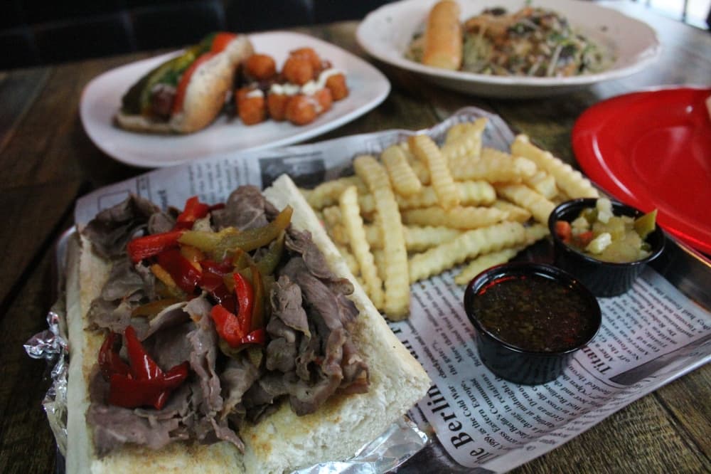 The Italian Beef sandwich with fries. 