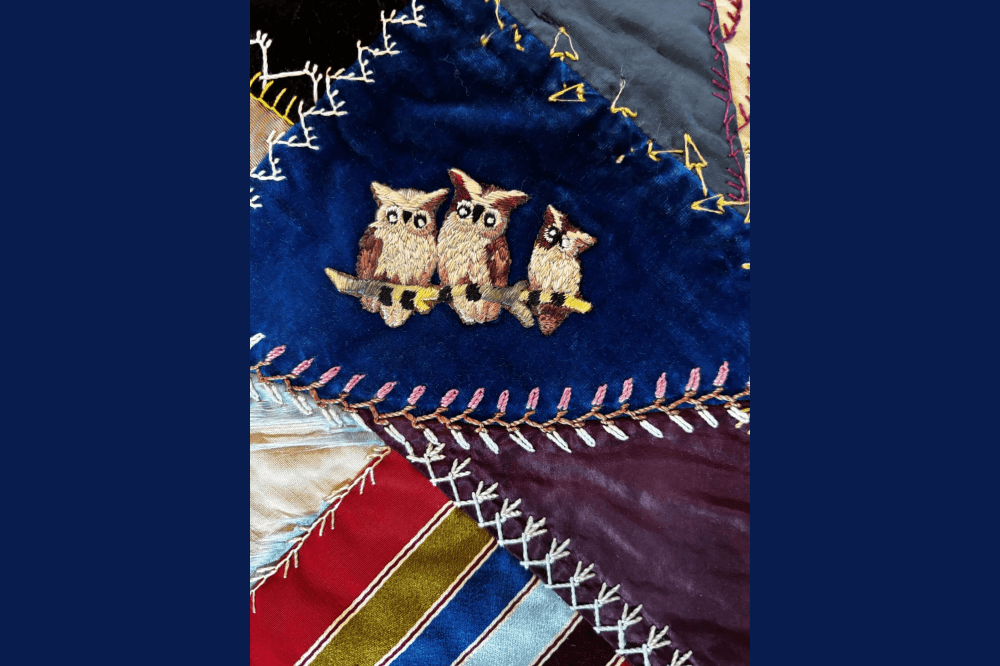 owls on crazy quilt