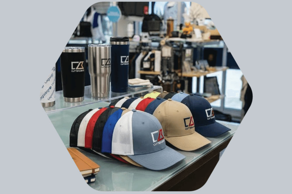 custom hats lined up
