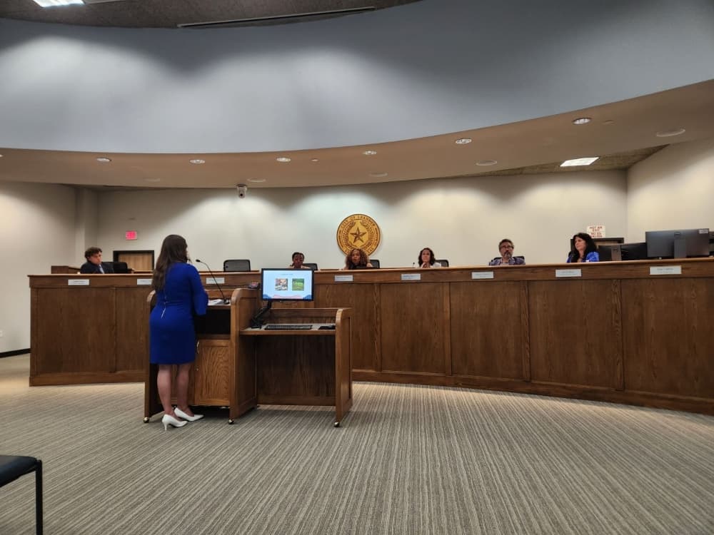 Ashlea Boyle, executive director of Parks, Recreation and Community Services for Leander, speaks to the Leander City Council.