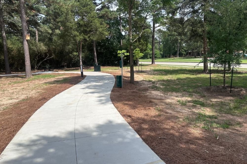 A 1/3-mile walking trail around the building features 8-foot-wide sidewalks. (Lizzy Spangler/Community Impact)