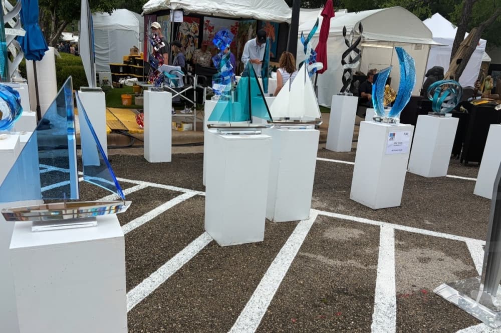 Artist Will Grant from Bradenton, Florida, had a variety of 3D mixed-media art during the Art in the Square event. (Cody Thorn/Community Impact)