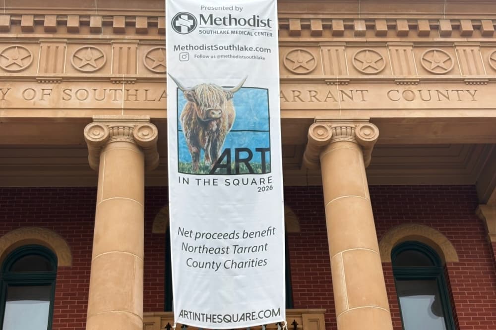 art sign above city hall 