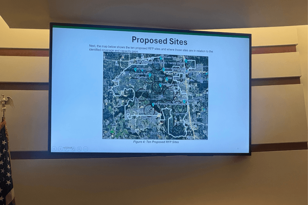 IT Director, William Pham presents the ten proposed RFP sites for new cell towers to the township.