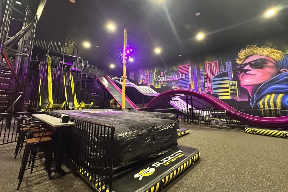 a purple and yellow slide