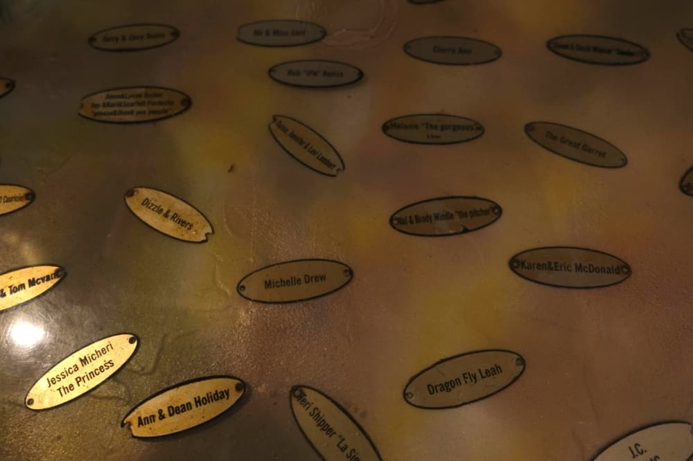 Name plates on a table.