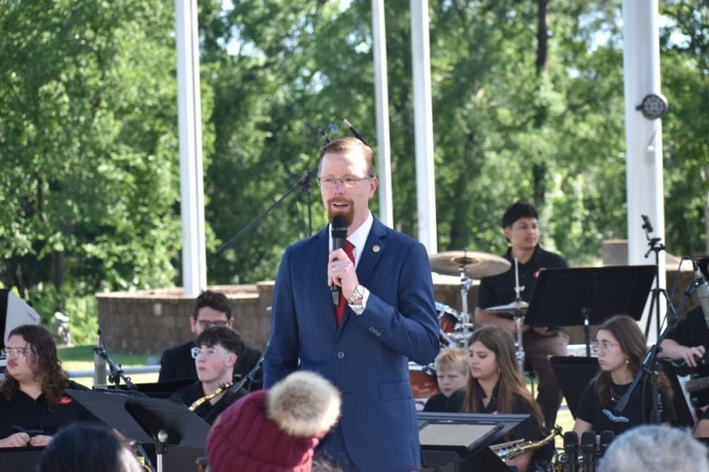 "Although our founder and our spokesperson is no longer with us, his life and legacy will live on for many decades to come," state Rep. Will Metcalf said during the service. (Lizzy Spangler/Community Impact)