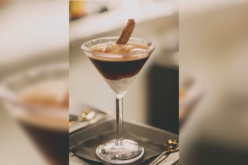  Affogato cocktail has two scoops of gelato, a shaken espresso martini and a Cadbury chocolate stick imported from the U.K.