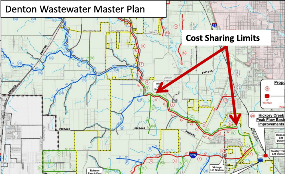 The wastewater line will run from the west of the airport to east of I-35W, according to city documents. (Courtesy city of Denton)