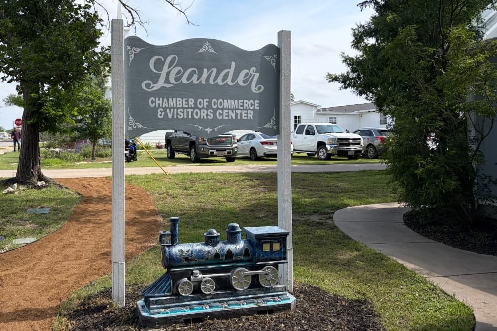 The sign outside of the new Leander Chamber of Commerce and Visitors Center