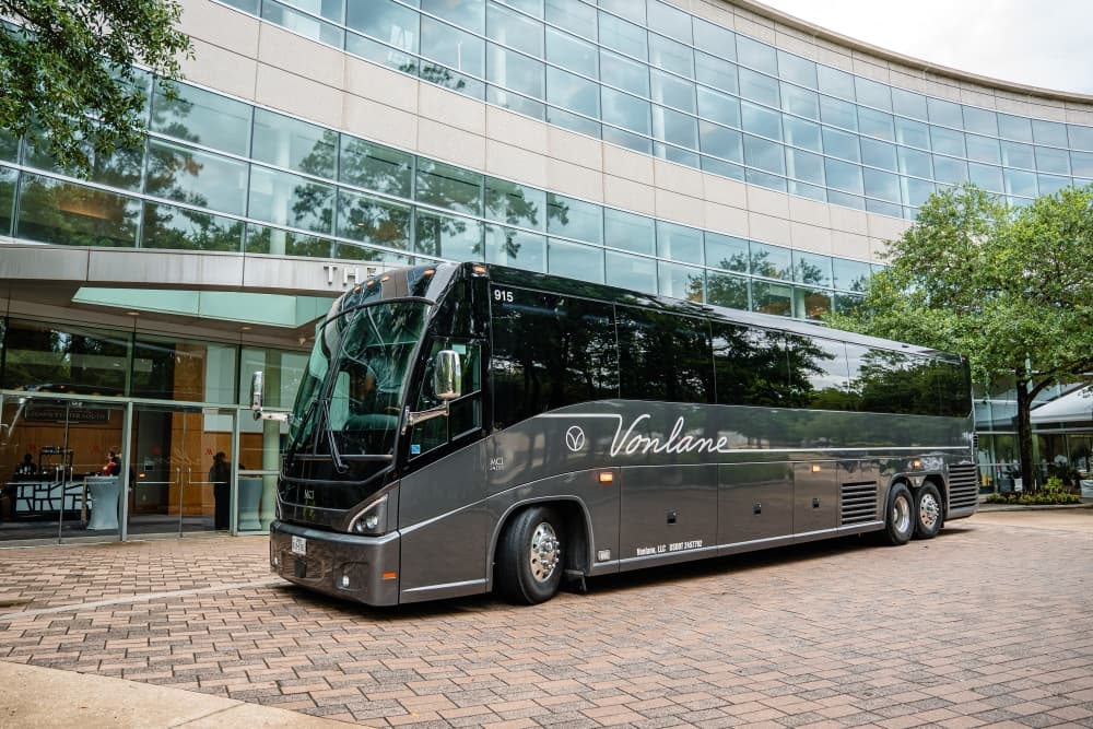 bus outside of a hotel