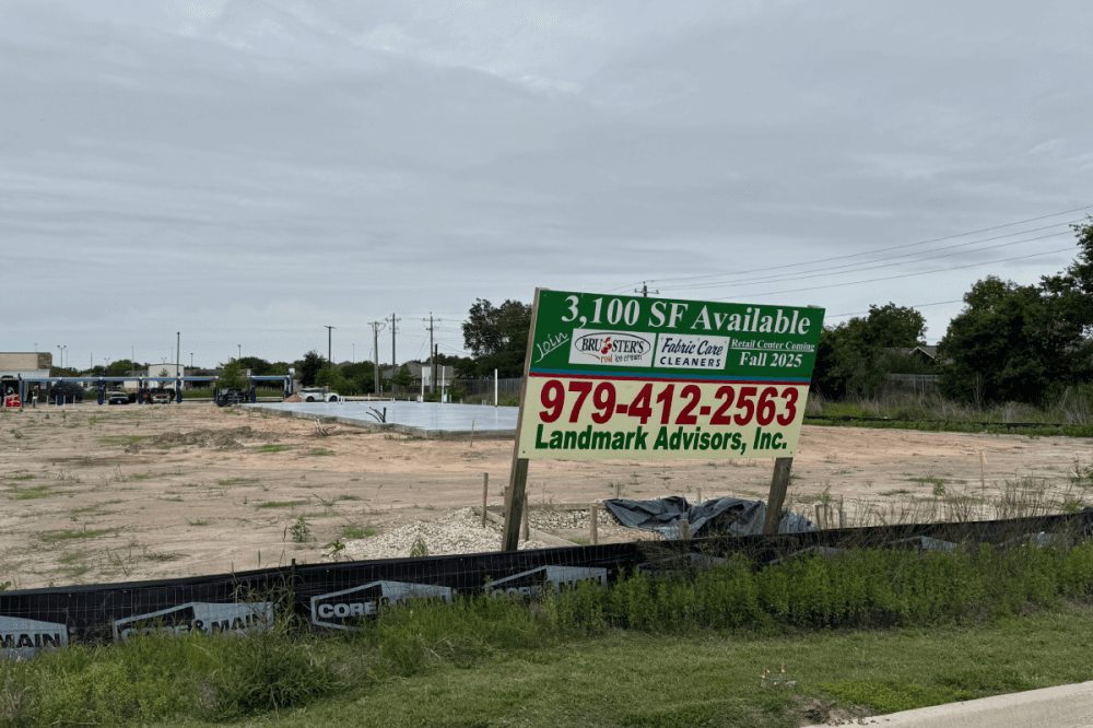 Two businesses are slated to open in a new retail development behind Dutch Bros Coffee and Dunkin' along FM 2154 in College Station, while developers continue searching for a third tenant to complete the project. (Karley Cross/Community Impact)