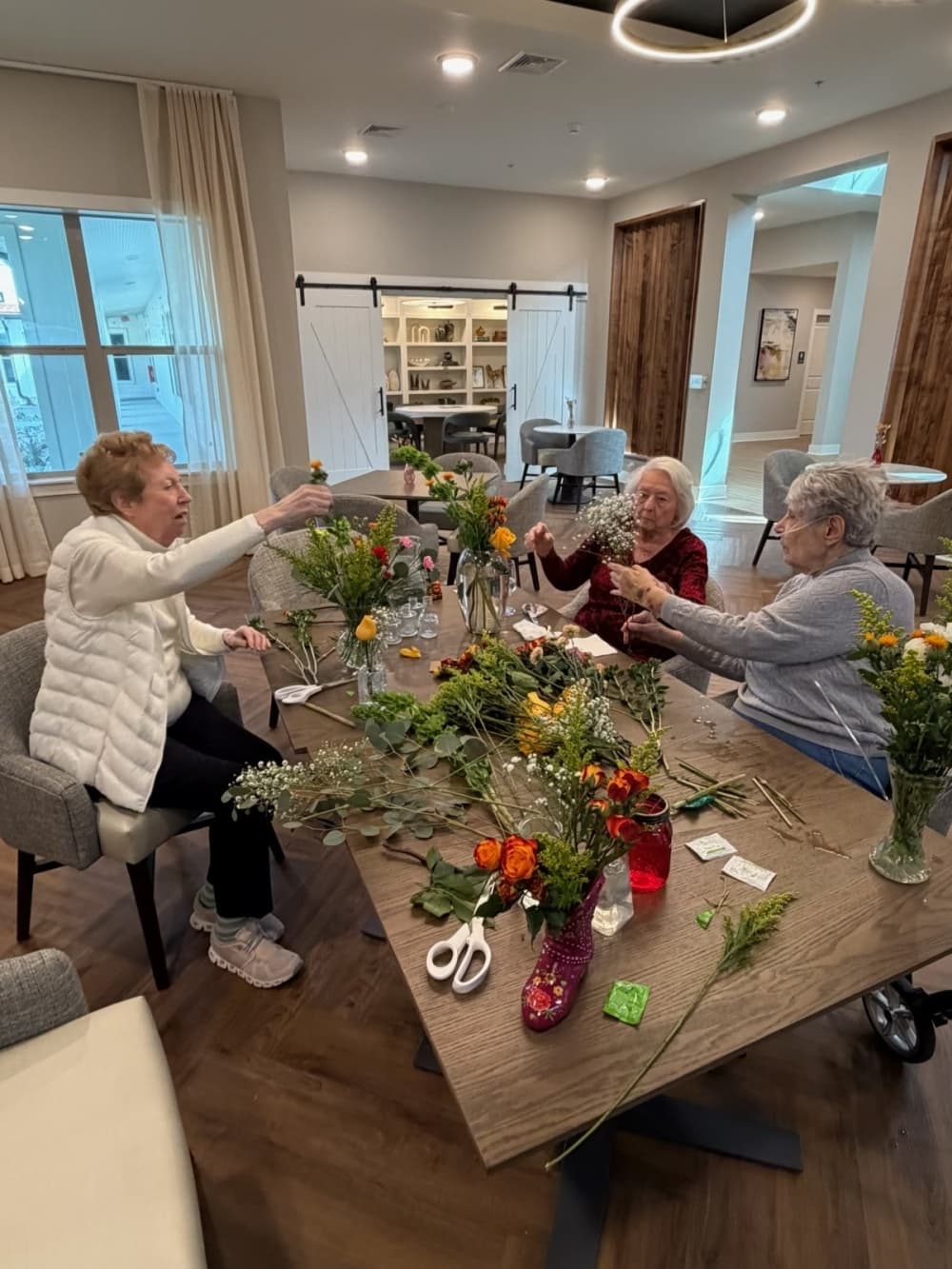 residents making flowers