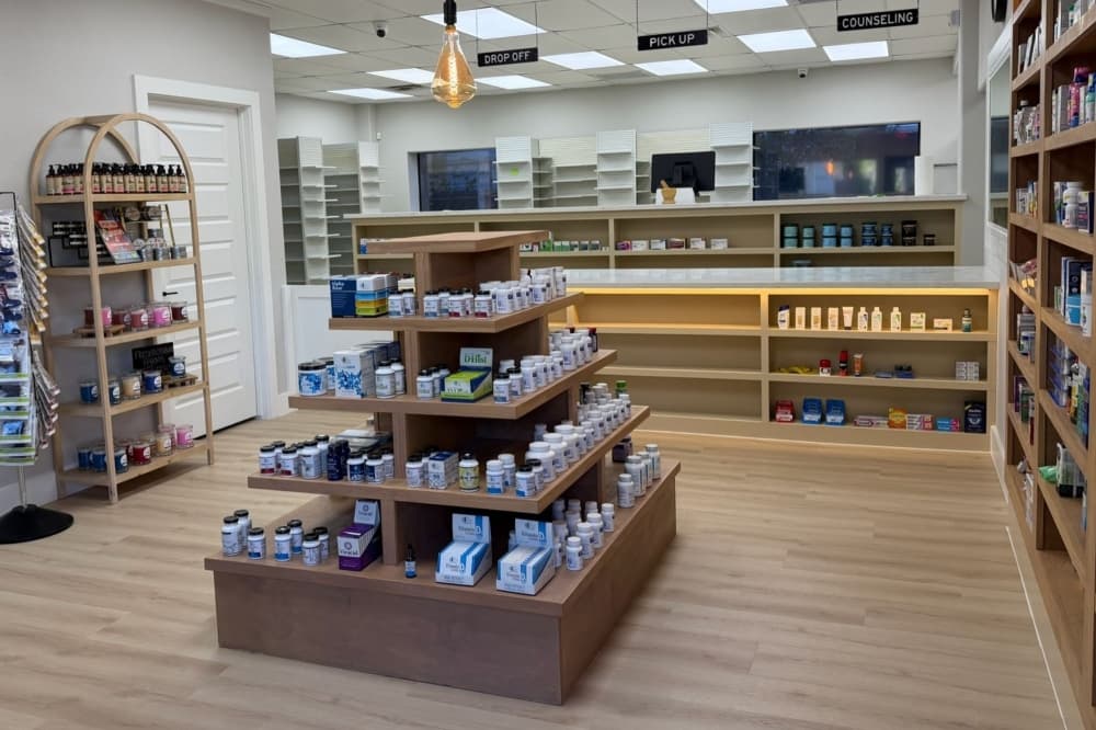 An inside peek of the new location shows shelves filled with products while others wait to be fiilled. the team is in the process of moving.