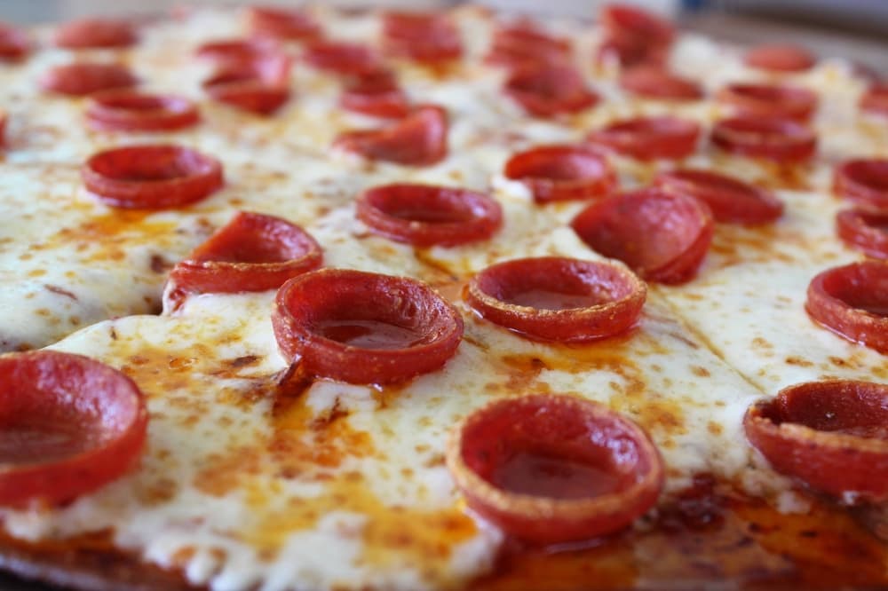 Thin crust pepperoni pizza. 