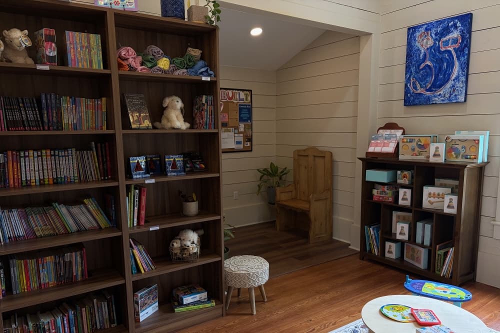The children's literature section in Lioness Books