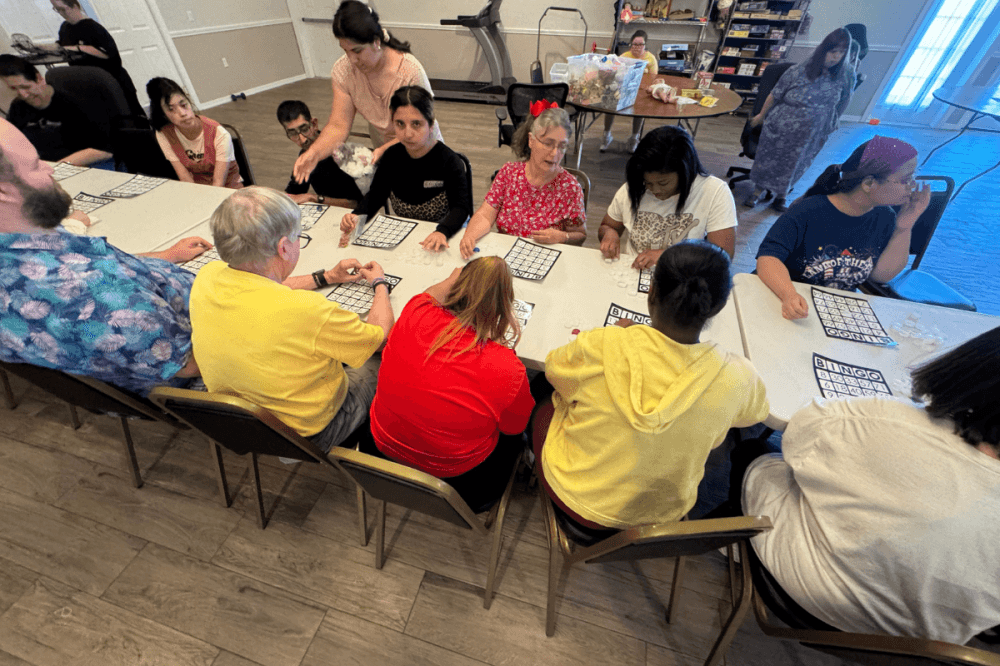 Special Angels clients play bingo as one of their daily activities.