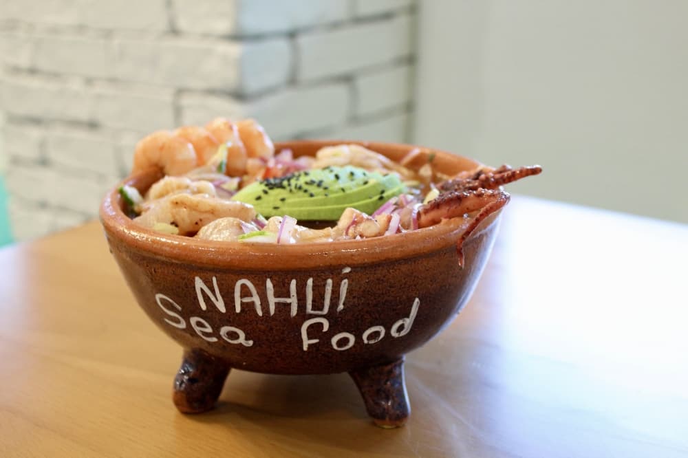 seafood and shrimp in a bowl