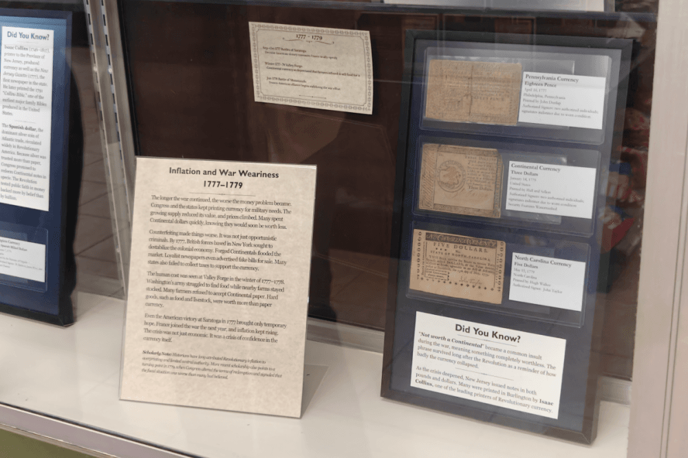 These notes are from the Revolutionary War and represent an uncertain time of America's history and currency. (Rhett Brady/Community Impact)